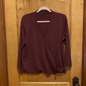 Maroon V Neck Wrap Blouse Ann Taylor Factory
